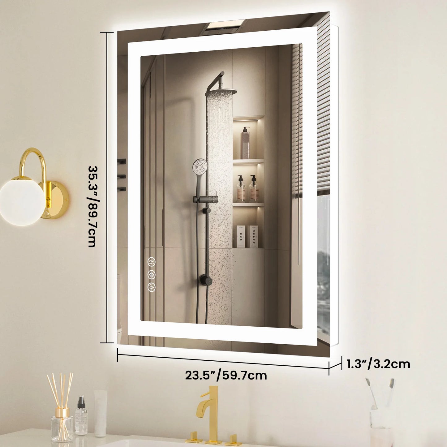 JHK Modern LED Backlit Tempered Glass Bathroom Vanity Mirror