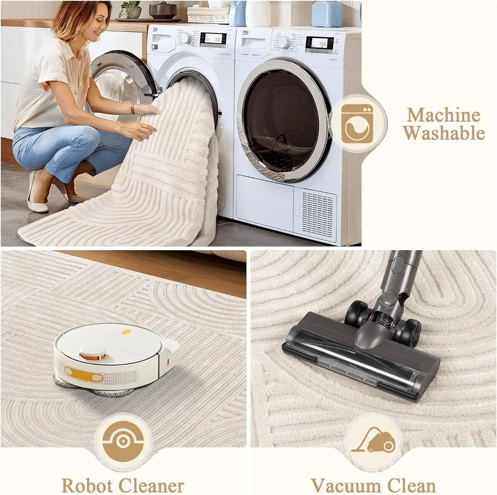 Modern Nylon Area Rug Featuring Non Slip Rubber Backing