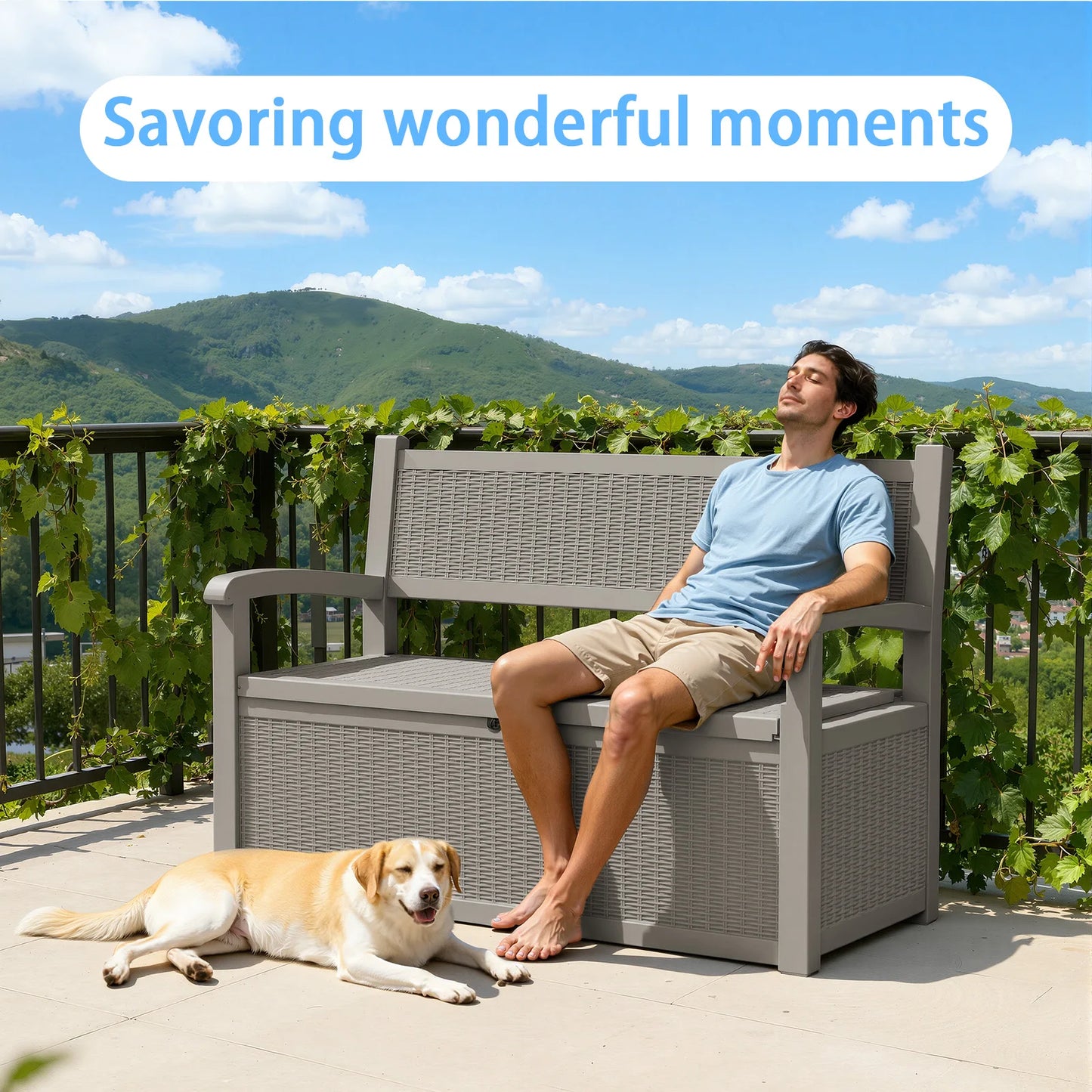 Outdoor Rattan Style Weatherproof Storage Bench With Seat For Garden