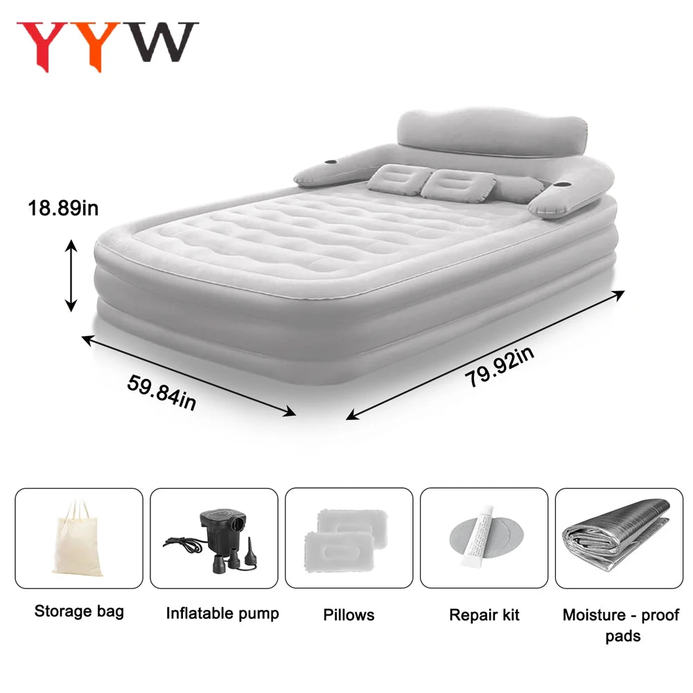 Inflatable Camping Mattress For Two Persons With Soft Flocking Surface