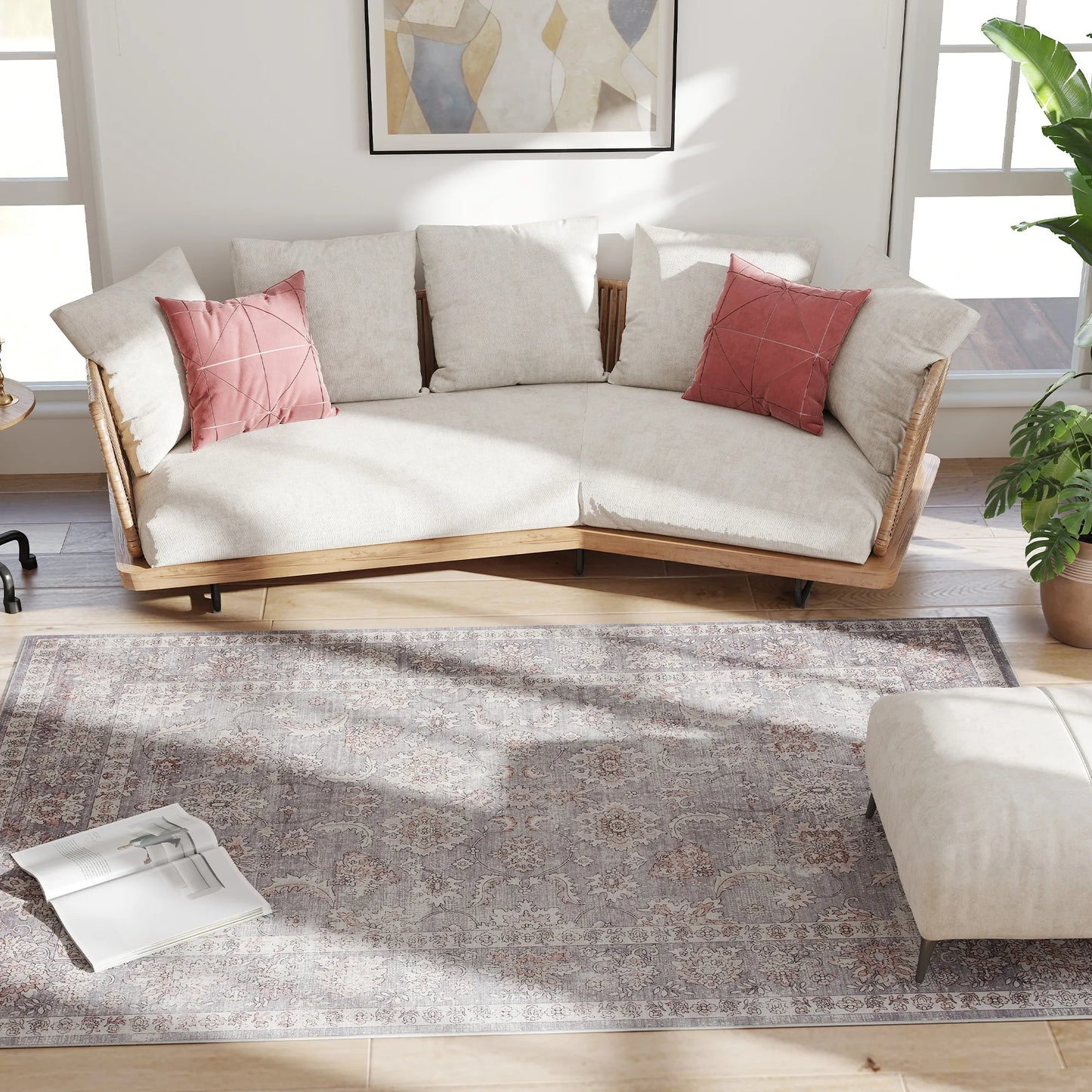 Modern Geometric Pattern Area Rug Machine Washable Non Slip Polyester