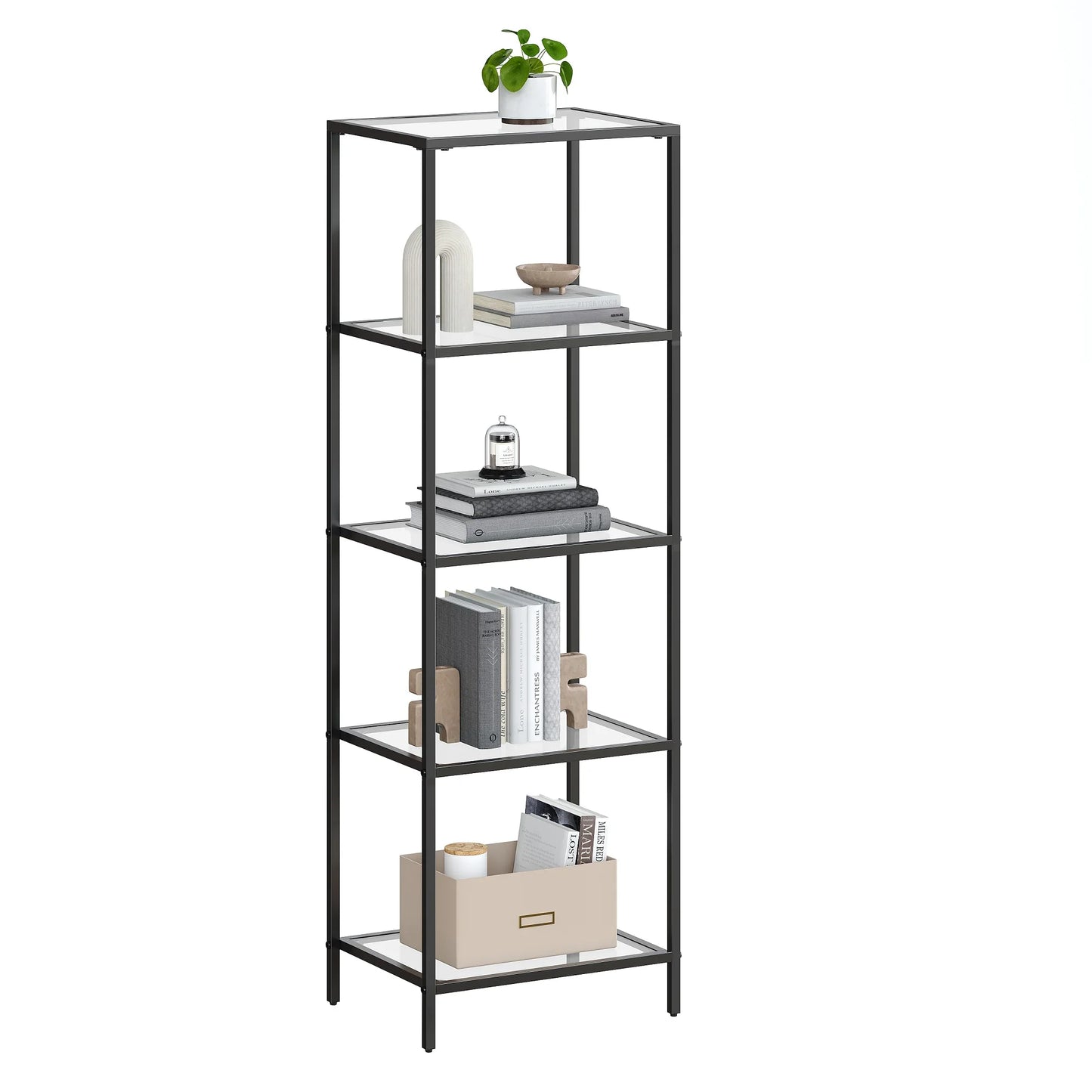 VASAGLE 5-Tier Bookshelf With Tempered Glass And Steel Frame