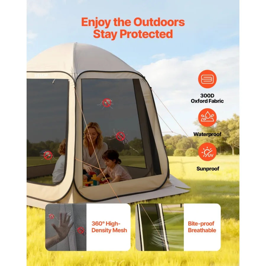 Oxford Pop Up Screen House Tent With Netting Sides Garden