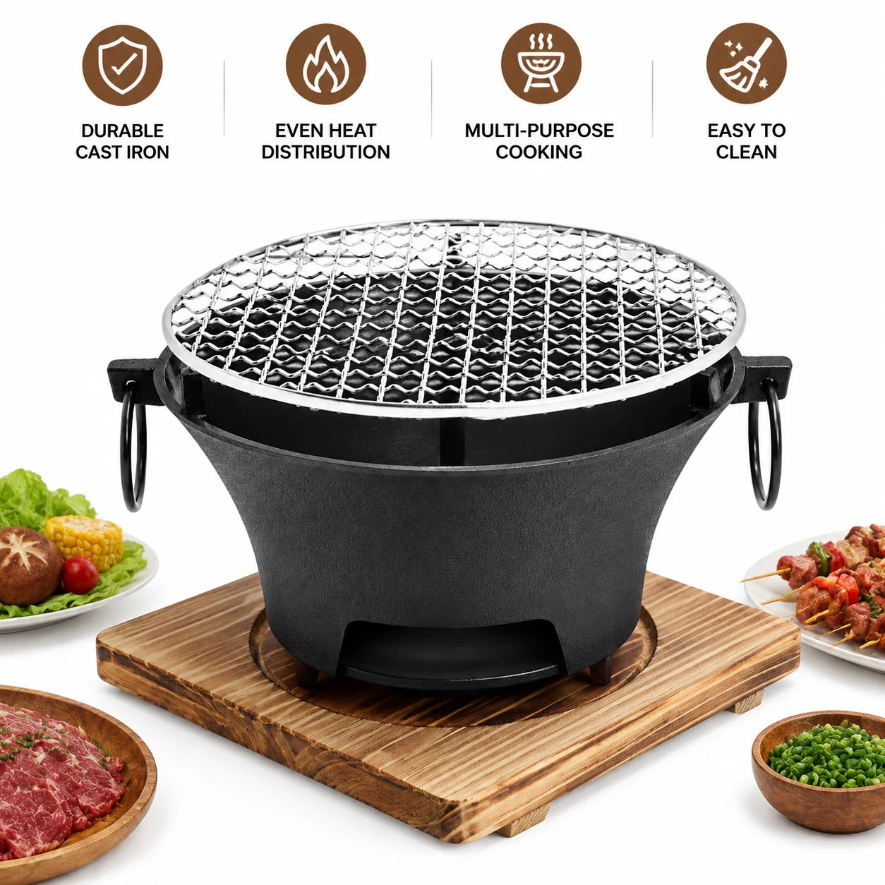 Portable Mini Tabletop Charcoal Grill Cast Iron Heat Resistant Cooking