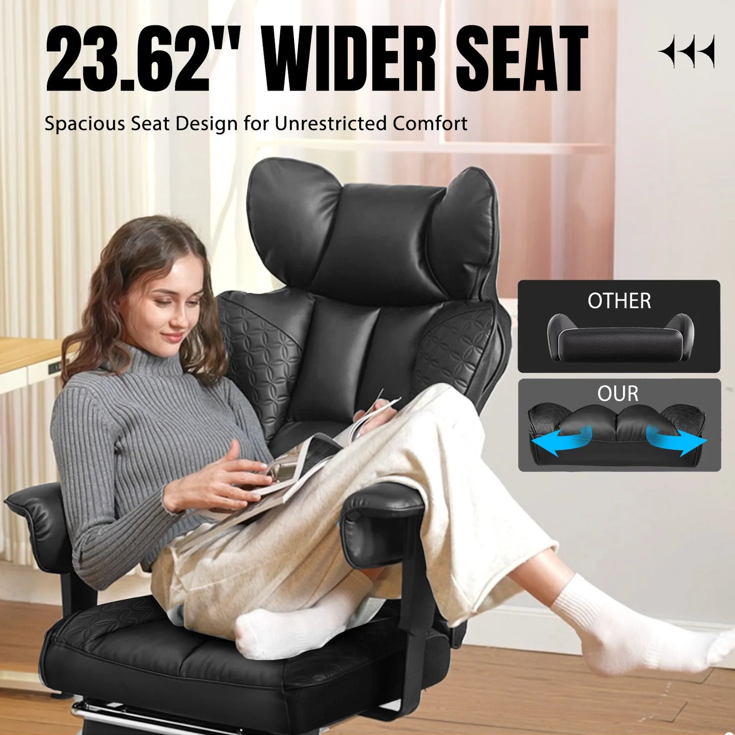 Comhoma Ergonomic Leather High Back Office Chair With Adjustable Armrests