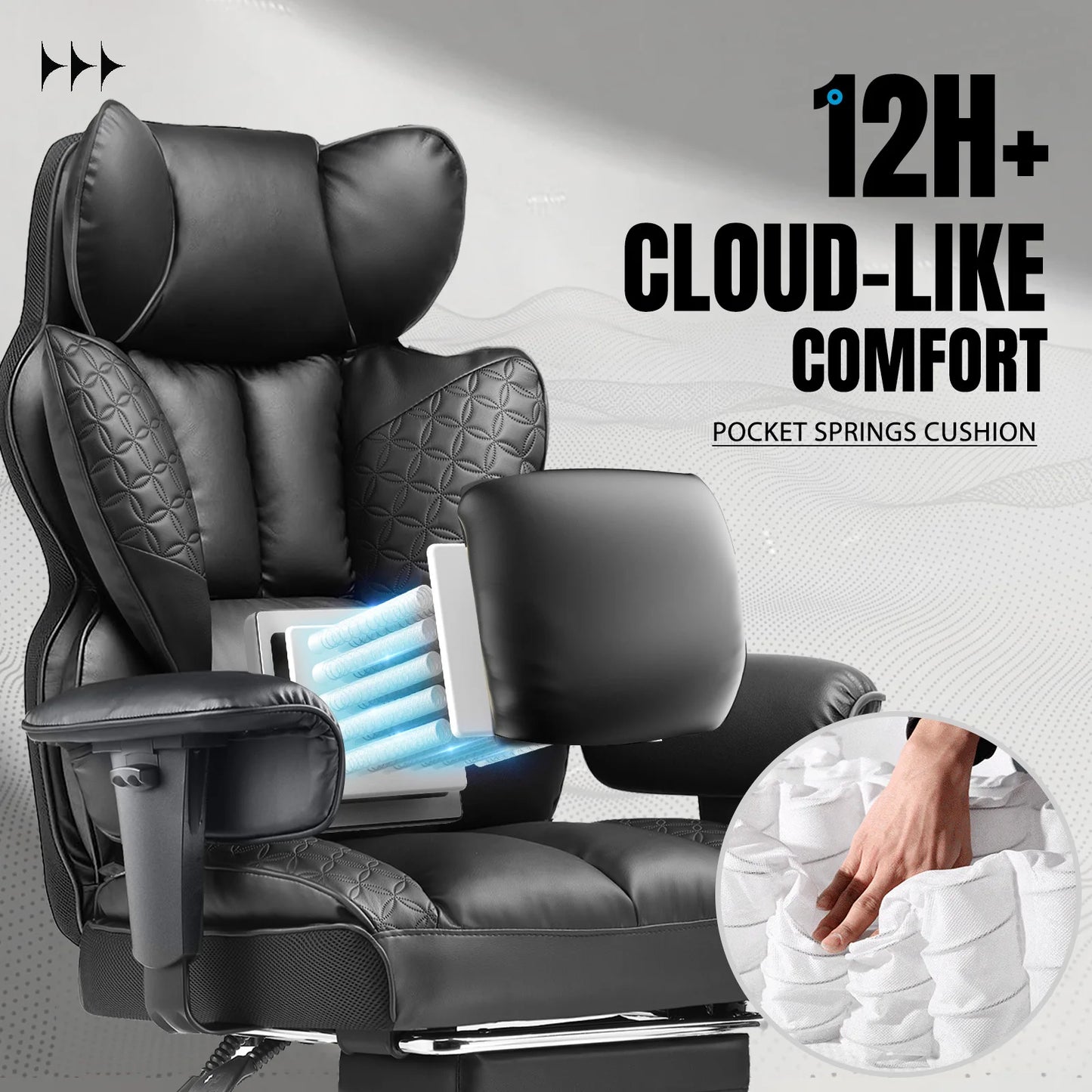 Comhoma Ergonomic Leather High Back Office Chair With Adjustable Armrests