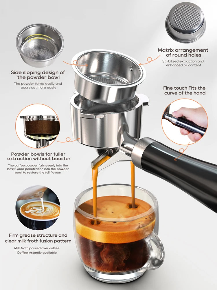 HiBrew 20Bar Semi Automatic Espresso Coffee Maker With Adjustable Temperature