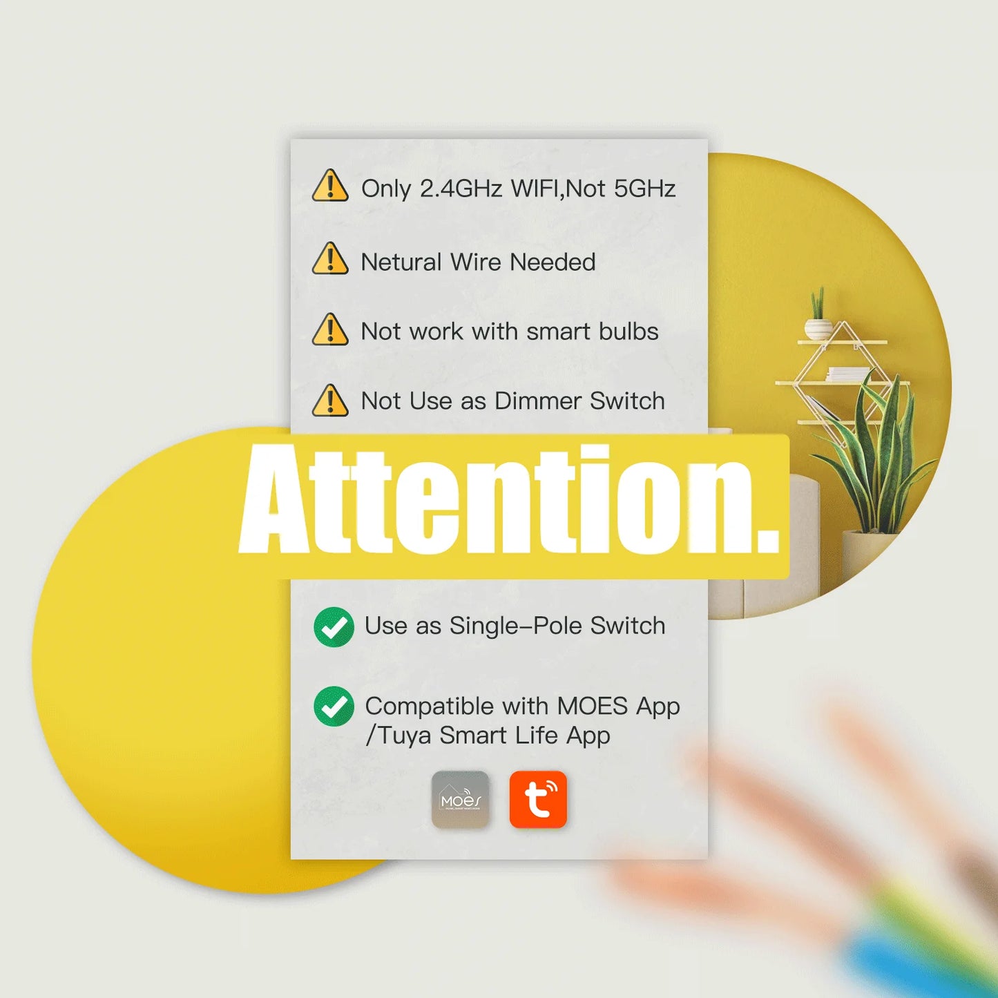 Moes Tuya Wi Fi Smart Push Button Wall开关 For Alexa And Google Home