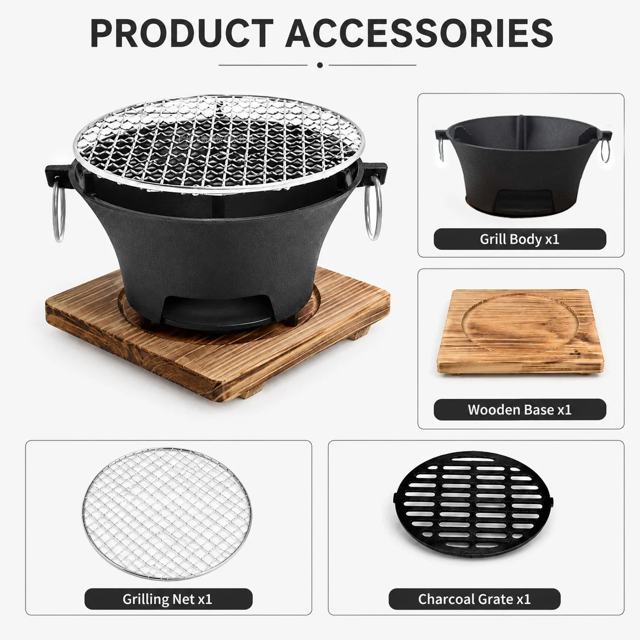 Portable Mini Tabletop Charcoal Grill Cast Iron Heat Resistant Cooking