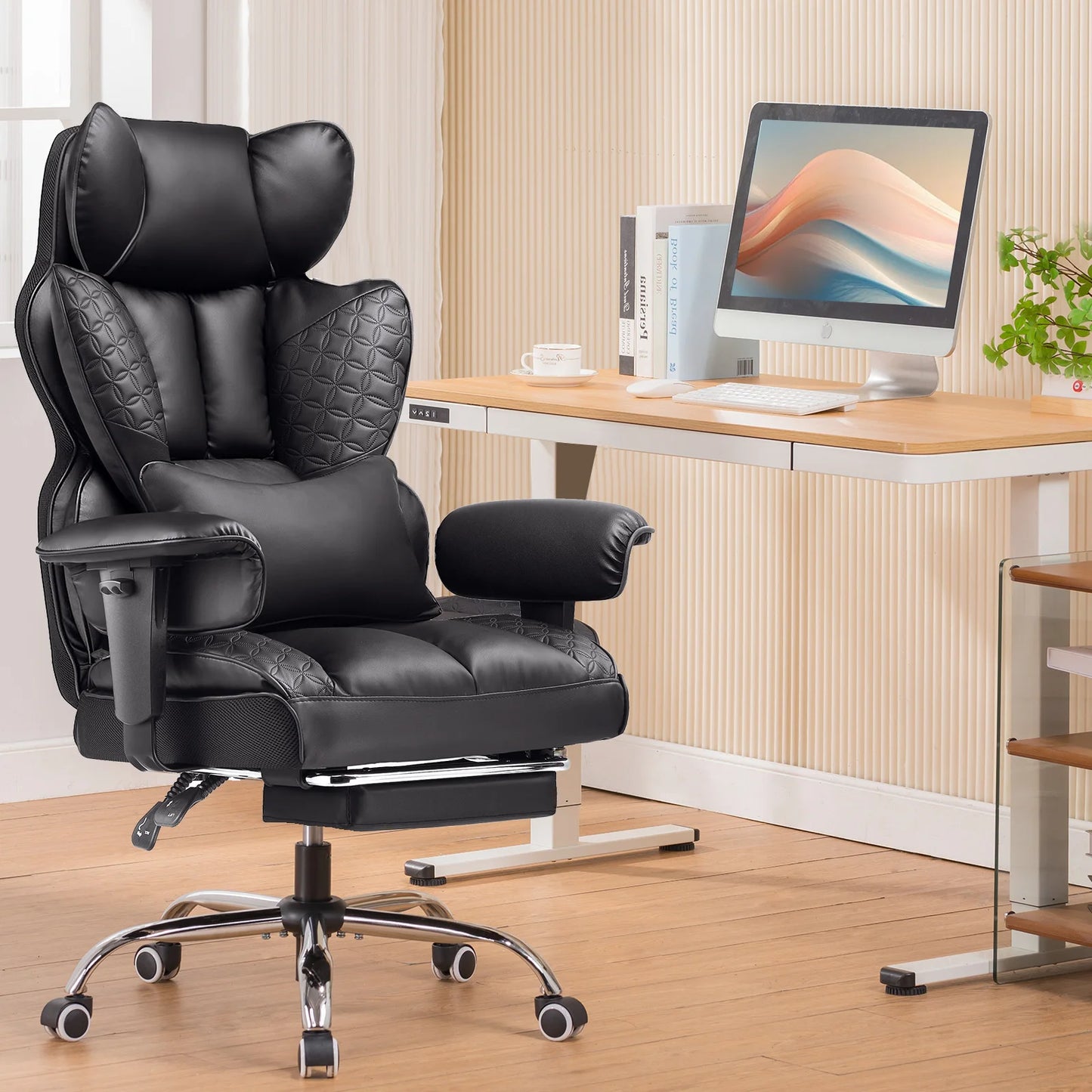 Comhoma Ergonomic Leather High Back Office Chair With Adjustable Armrests