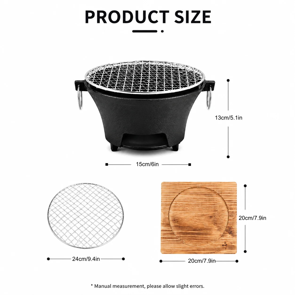 Portable Mini Tabletop Charcoal Grill Cast Iron Heat Resistant Cooking