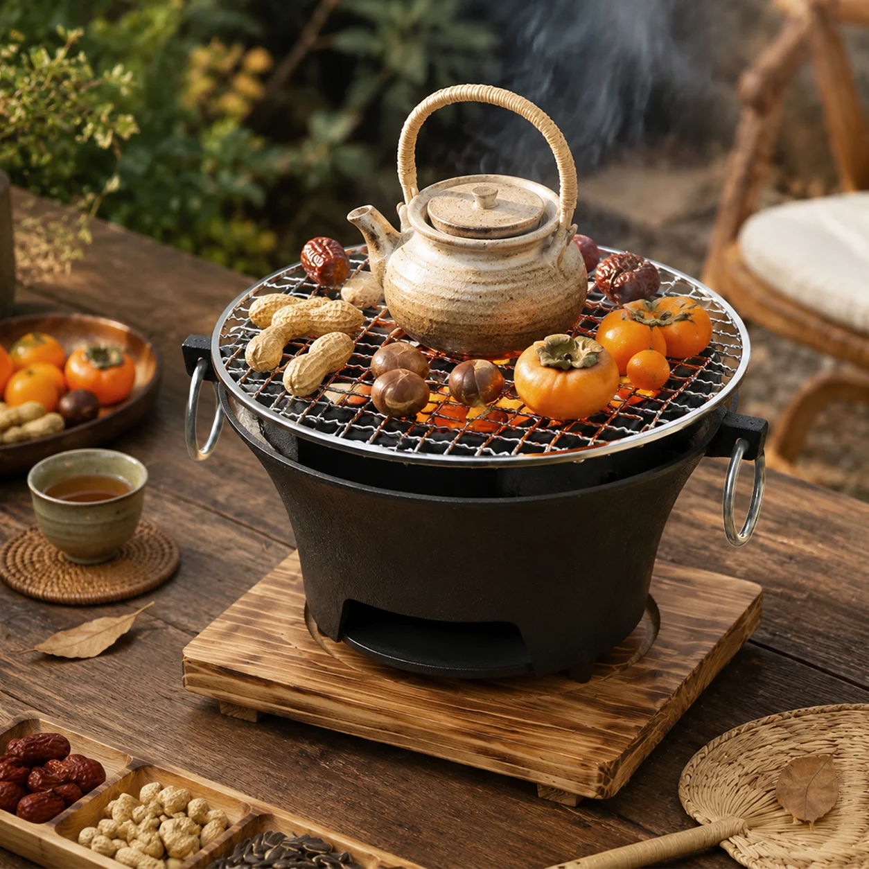 Portable Mini Tabletop Charcoal Grill Cast Iron Heat Resistant Cooking