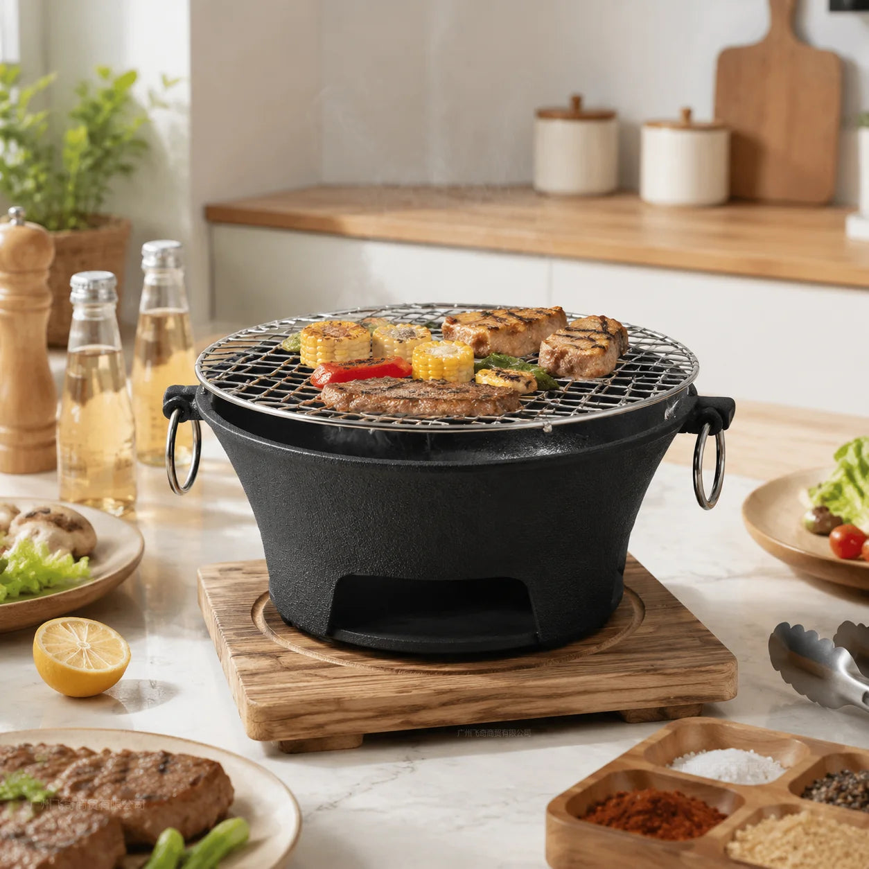 Portable Mini Tabletop Charcoal Grill Cast Iron Heat Resistant Cooking
