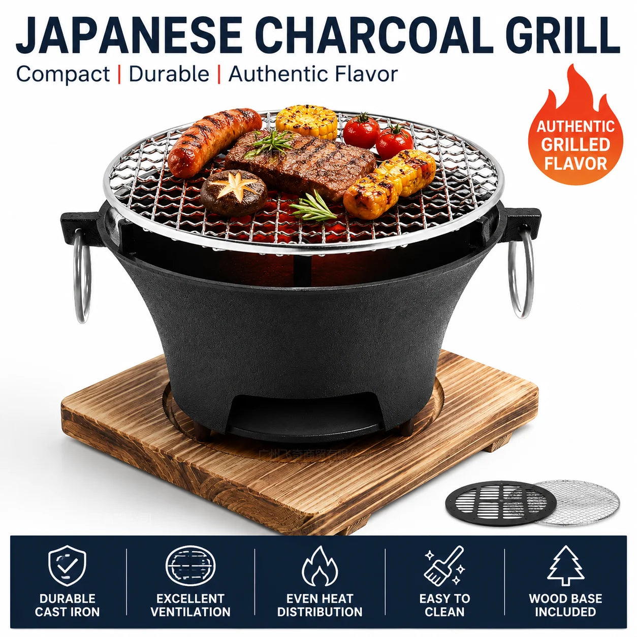 Portable Mini Tabletop Charcoal Grill Cast Iron Heat Resistant Cooking