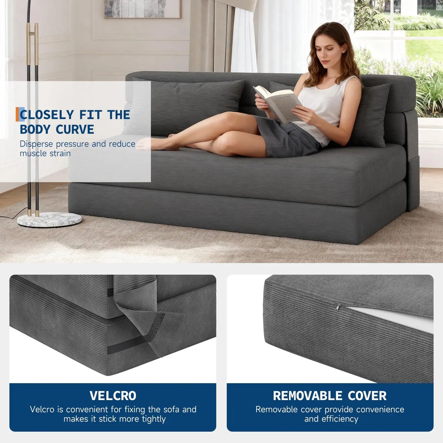 HobbyLane 4in1 Folding Sofa Bed Convertible Soft Corduroy Sleeper Loveseat