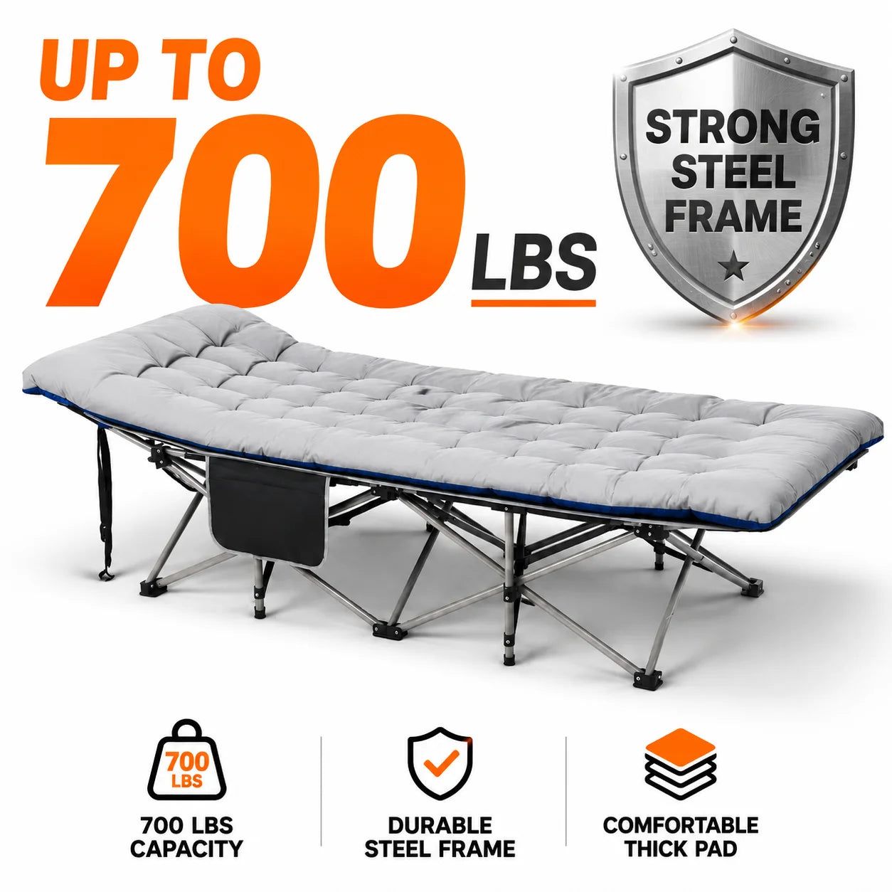 Portable Folding Camping Cot Padded Mattress For Travel Office Use