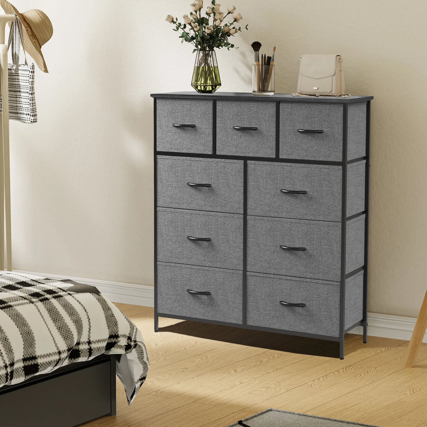 JHK Nine Fabric Bedroom Dresser Metal Frame Clothes Organizer Cabinet