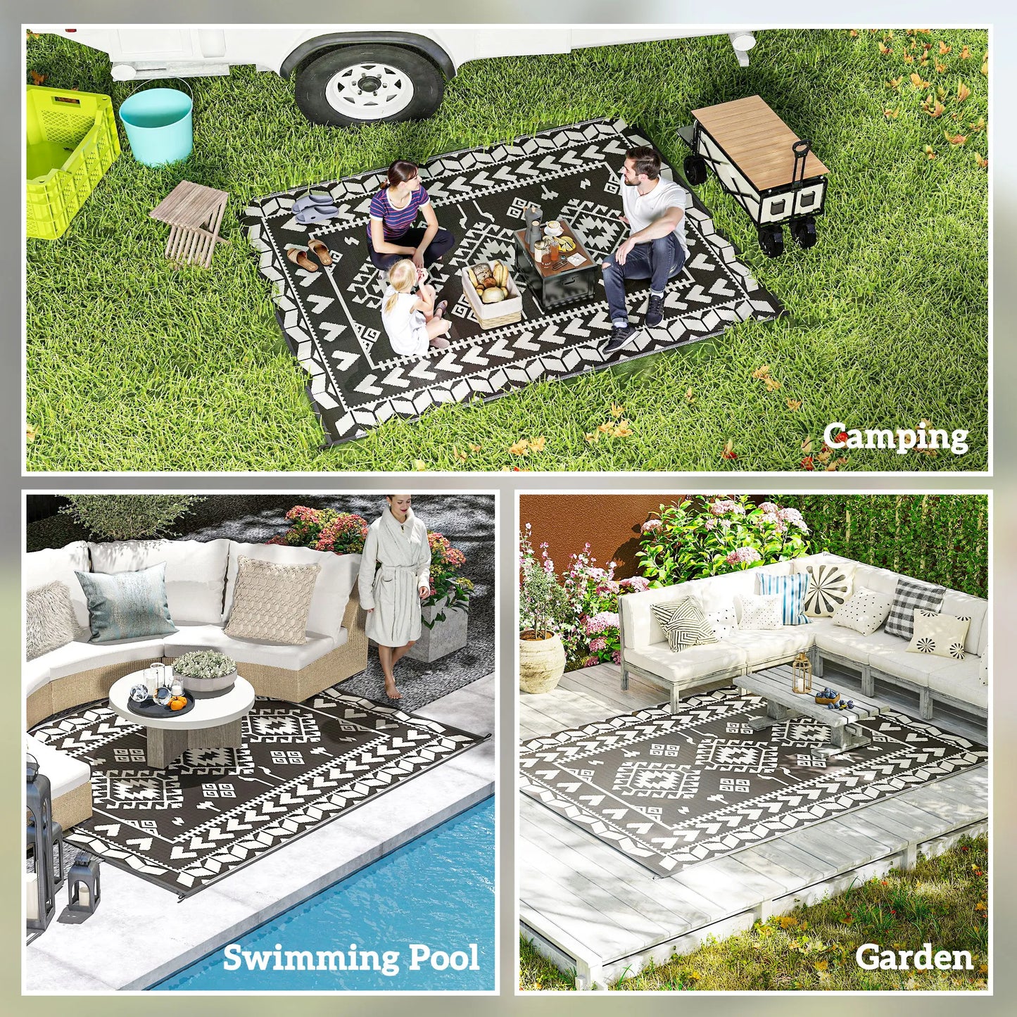 Modern Geometric Outdoor Rug Polypropylene Patchwork Floor Mat