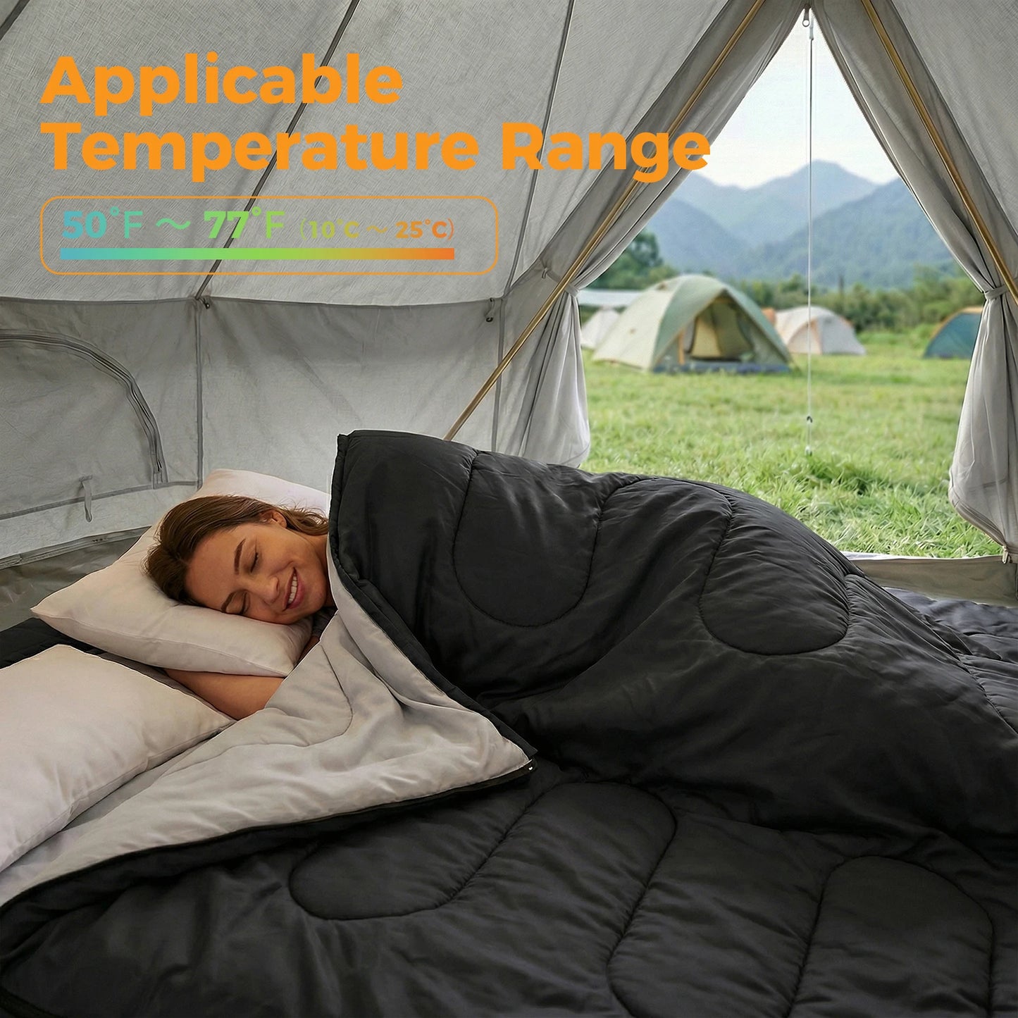 Lightweight Double Sleeping Bag With Pillow 3 Season Outdoor Portable