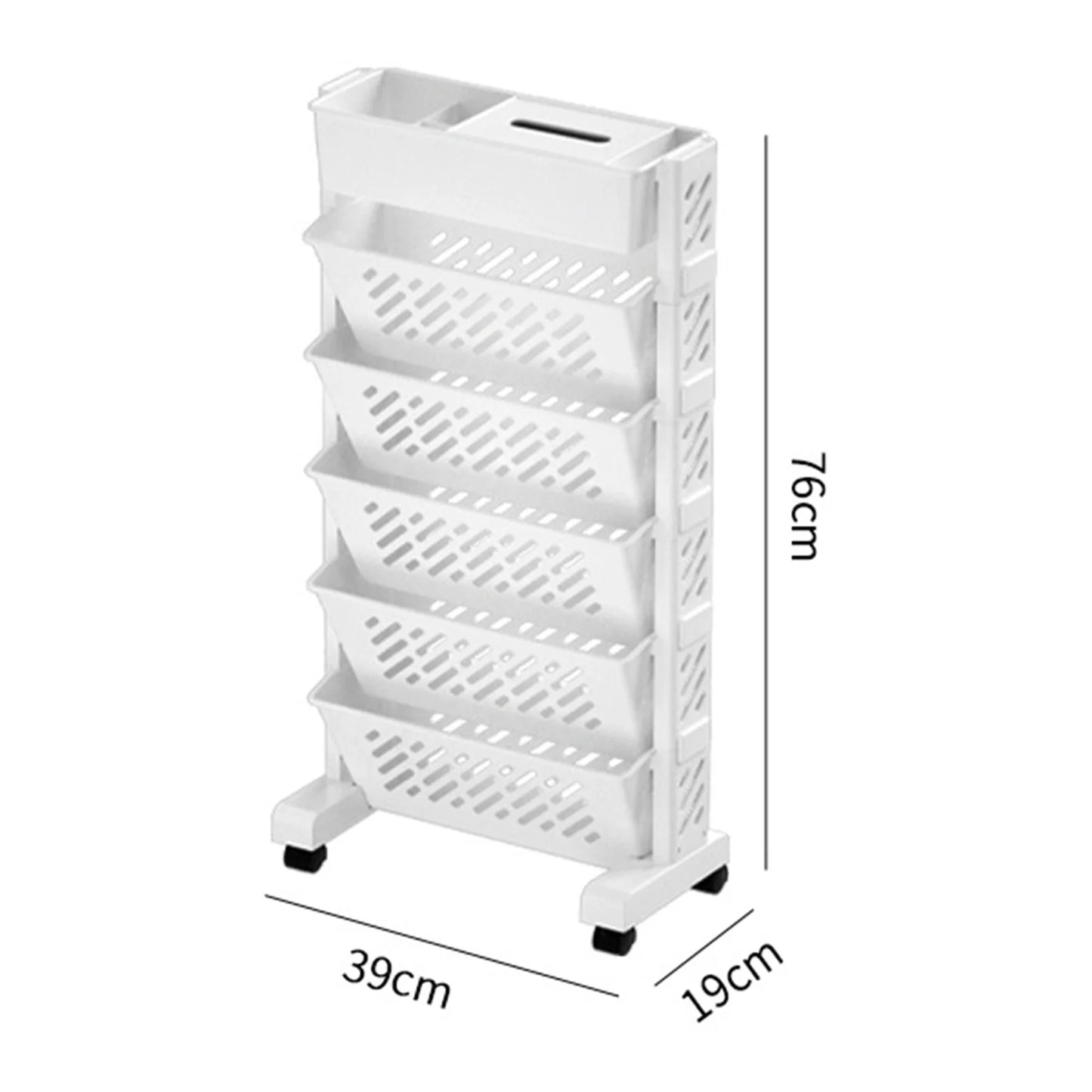 Plastic Rolling Bookshelf Movable Rotatable Storage Rack For Home Office