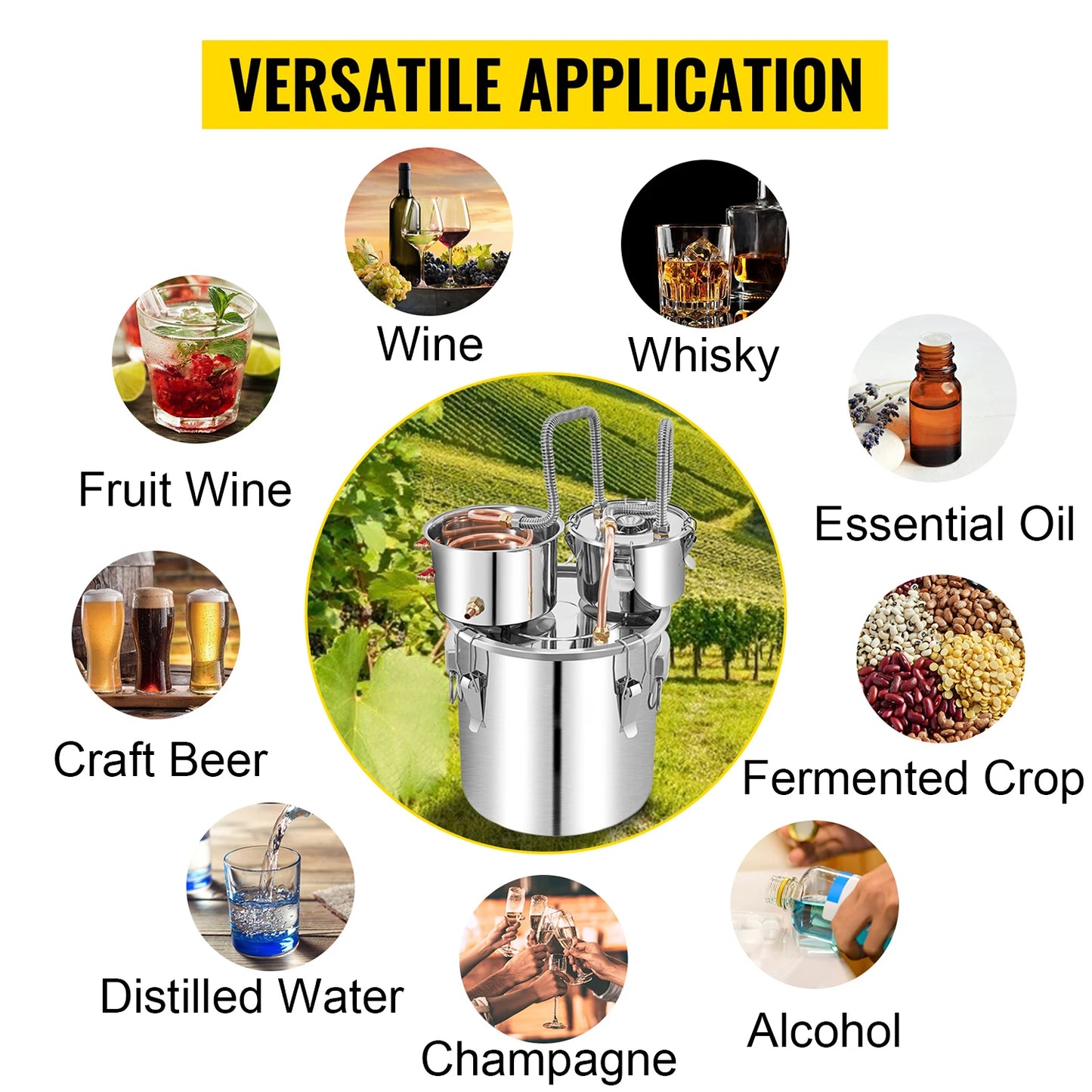 SucceBuy 50L Stainless Steel Alcohol Water Distiller Moonshine Brewer