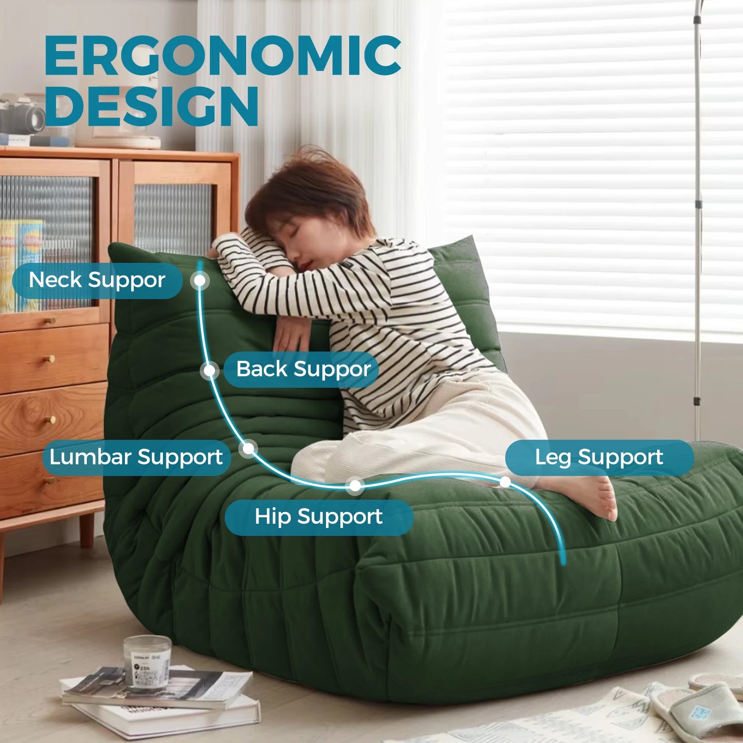 Armless Ergonomic Memory Foam Lounge Beanbag Chair