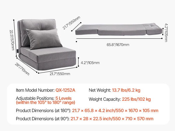 SucceBuy Floor Chair With Back Support Recycled Foam Foldable Sofa