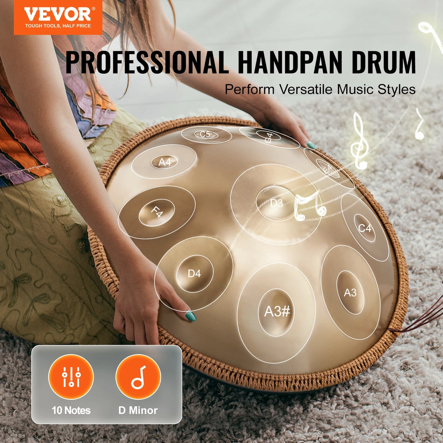 SucceBuy 22 Inch D Minor Handpan Drum With Mallets