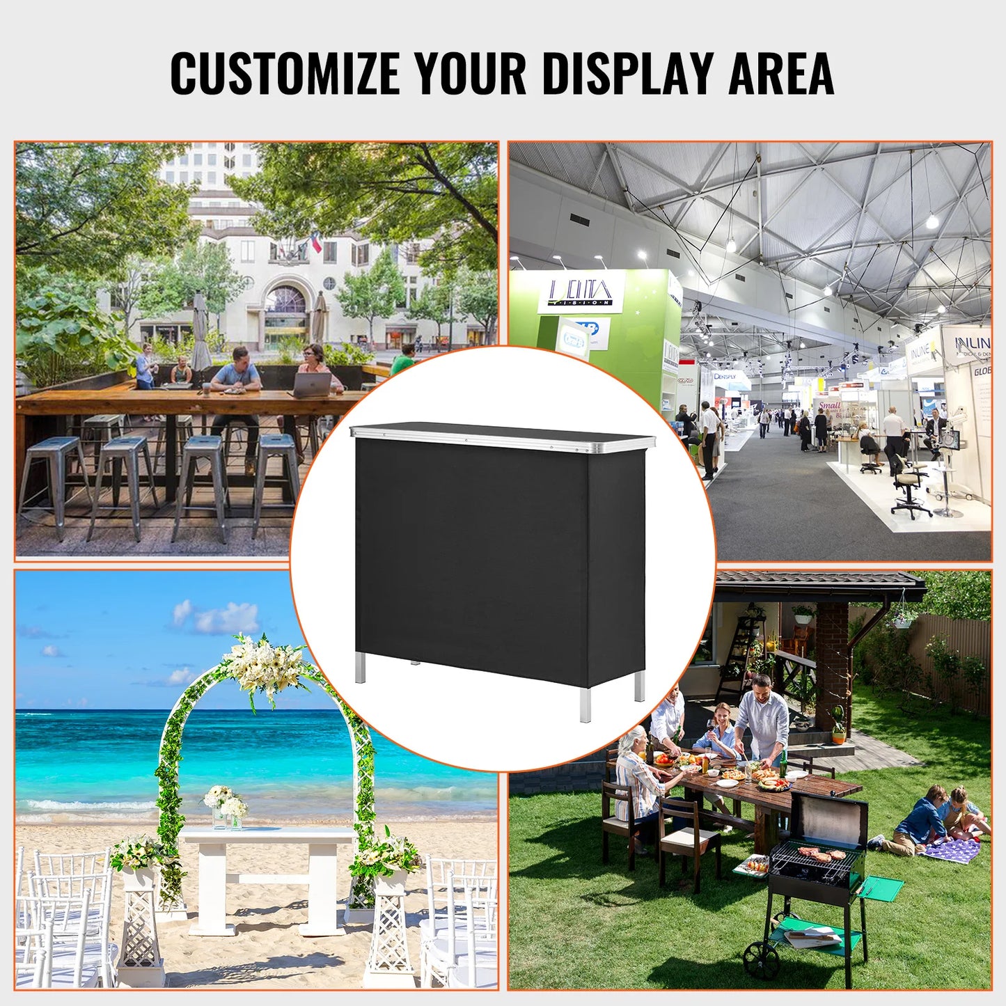 SucceBuy Folding Bar Table With Skirt Carrying Case For Tradeshow