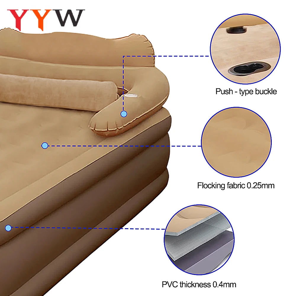 Inflatable Camping Mattress For Two Persons With Soft Flocking Surface