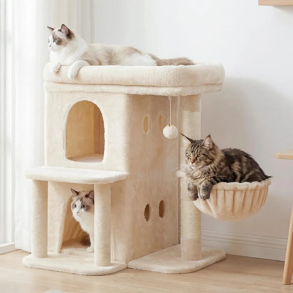NBVCX Sisal Cat Tree With Dual Condos For Large Cats