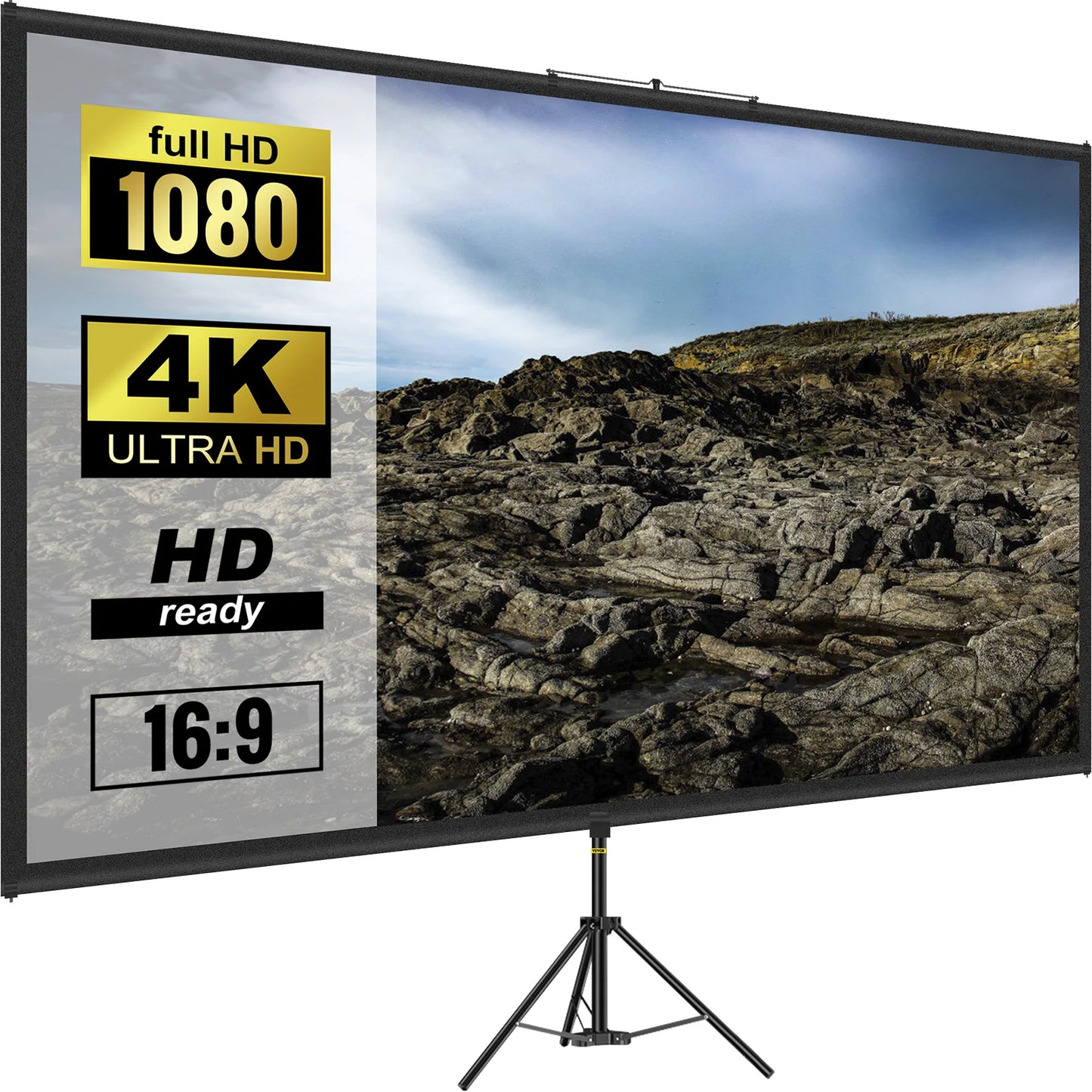 SucceBuy Portable Tripod Projector Screen 4K Home Cinema Indoor Outdoor