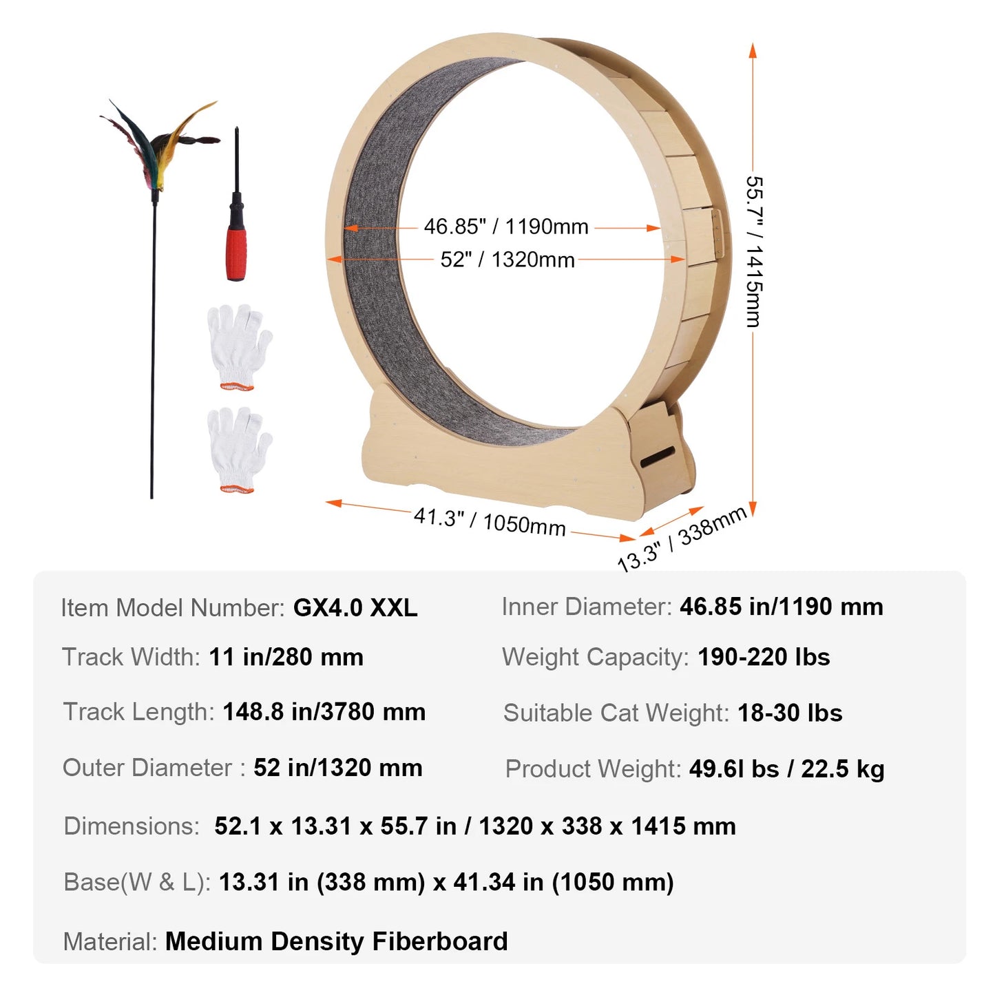 Wooden Cat Exercise Wheel Indoor Treadmill Featuring Detachable Carpet Stand