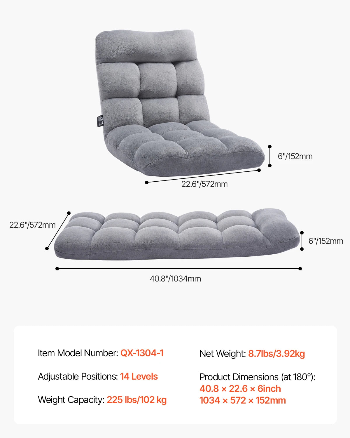 SucceBuy Floor Chair With Back Support Recycled Foam Foldable Sofa