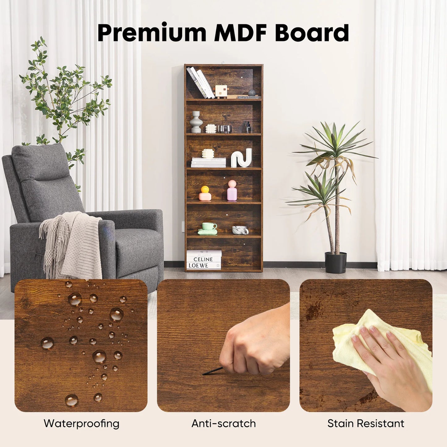 JHK Modern Wooden Bookcase Storage For Living Room Home Office