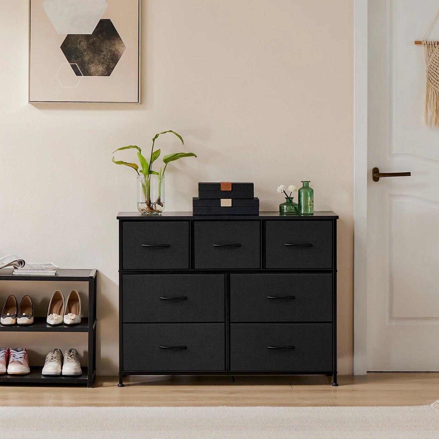 JHK Modern Metal Frame Bed Storage Chest Fabric Drawers Bedroom Furniture