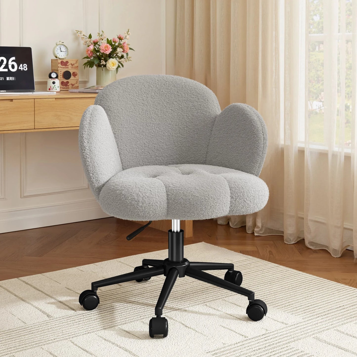EnHomee Petal Vanity Chair With Wheels Height Adjustable Office Chair