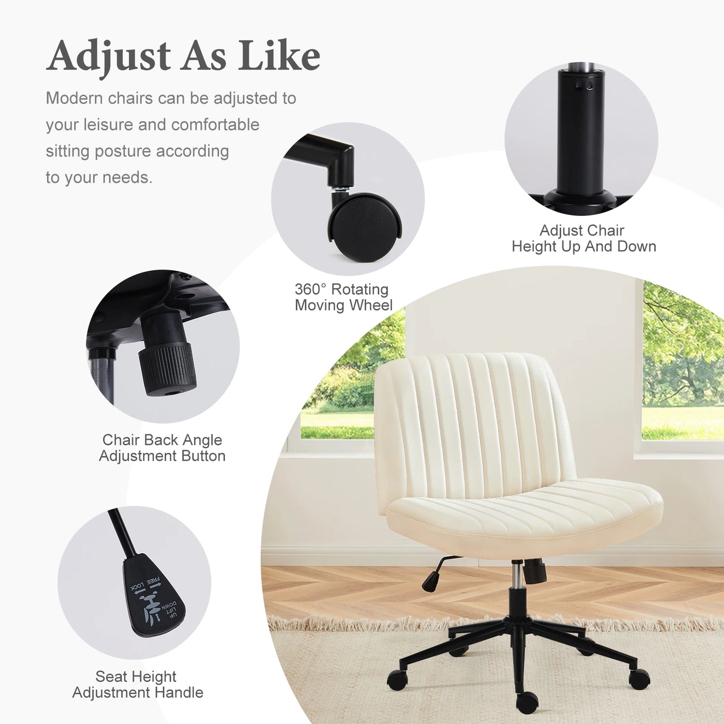 Jhk Armless Adjustable Height Swivel Desk Office Chair With Wheels