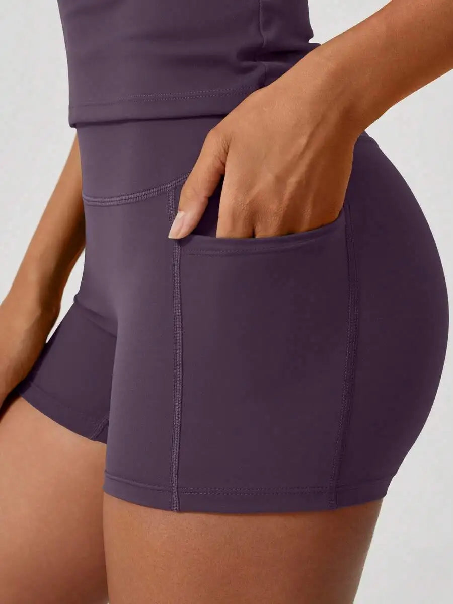 Women's Seamless Yellow Yoga Shorts Set With High Waist