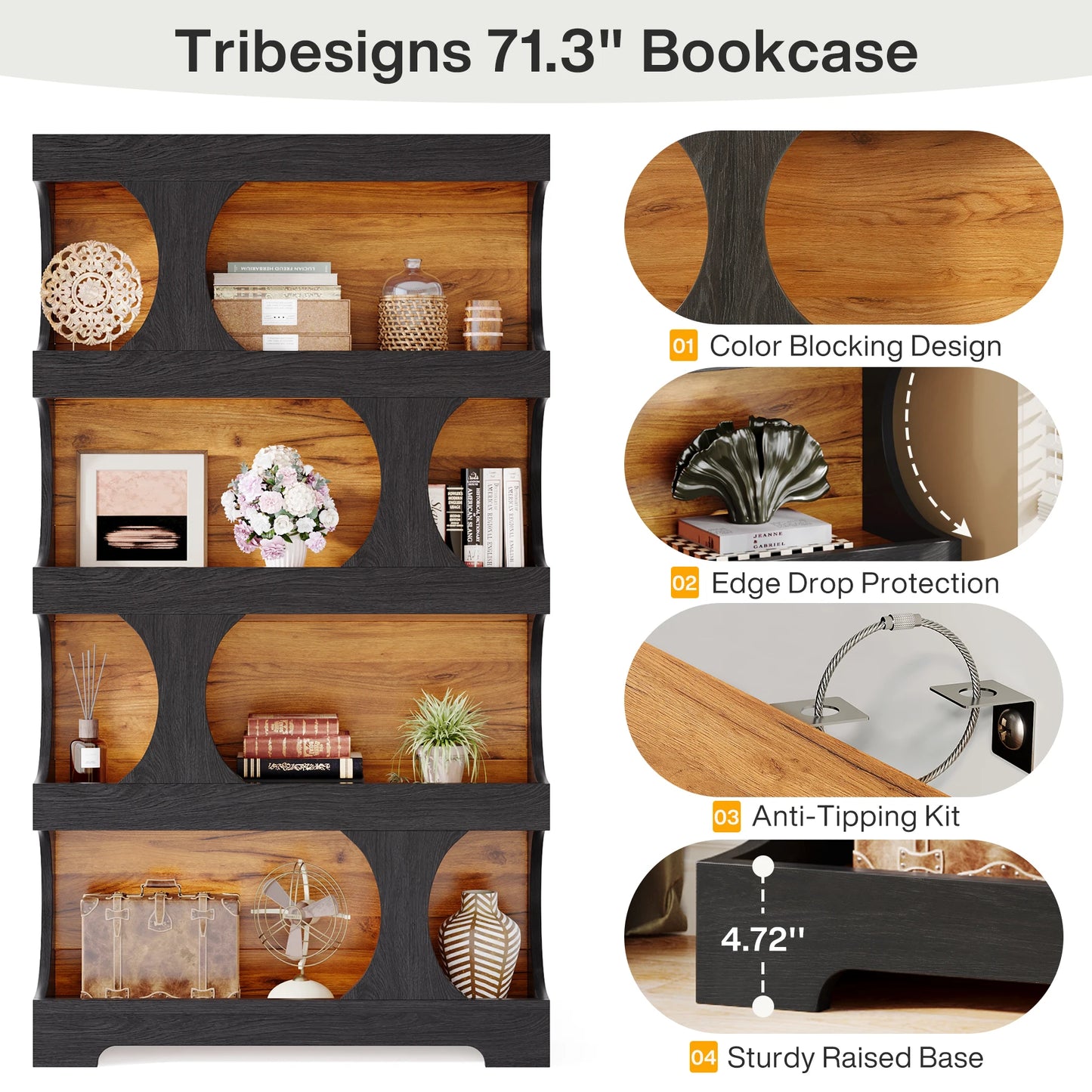 Tribesigns Freestanding Wooden Bookcase S Shaped Storage Display Shelving Unit