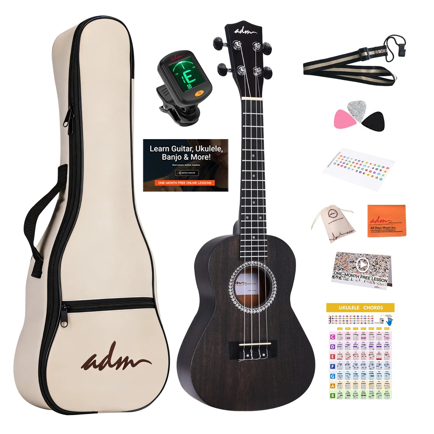 Adm 23 Inch Concert Ukulele Mahogany Body Starter Kit