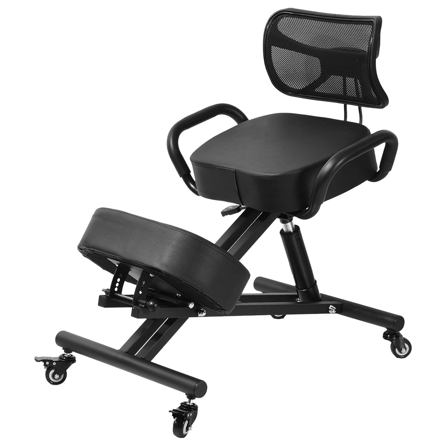 Ergonomic Kneeling Chair With Adjustable Backrest And Wheels For Workspaces