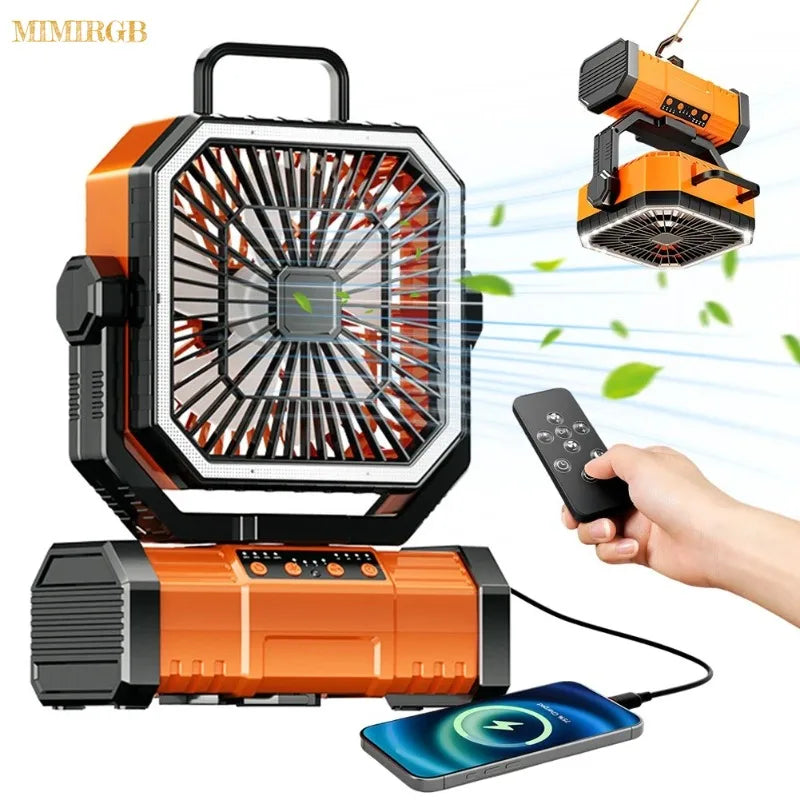 Portable Rechargeable 20000mAh Camping Ceiling Fan With Light Remote Control