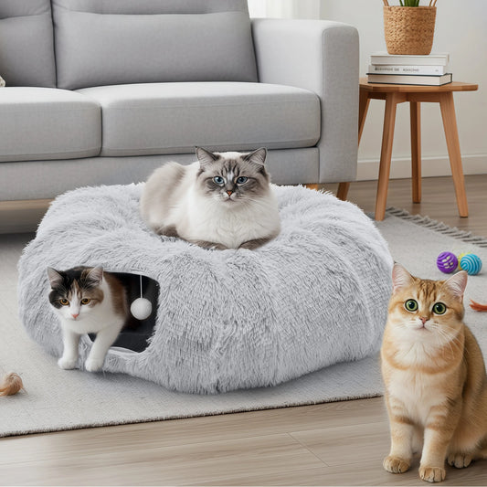 JHK Soft Plush Cat Tunnel Bed Indoor Washable Multifunctional Villa