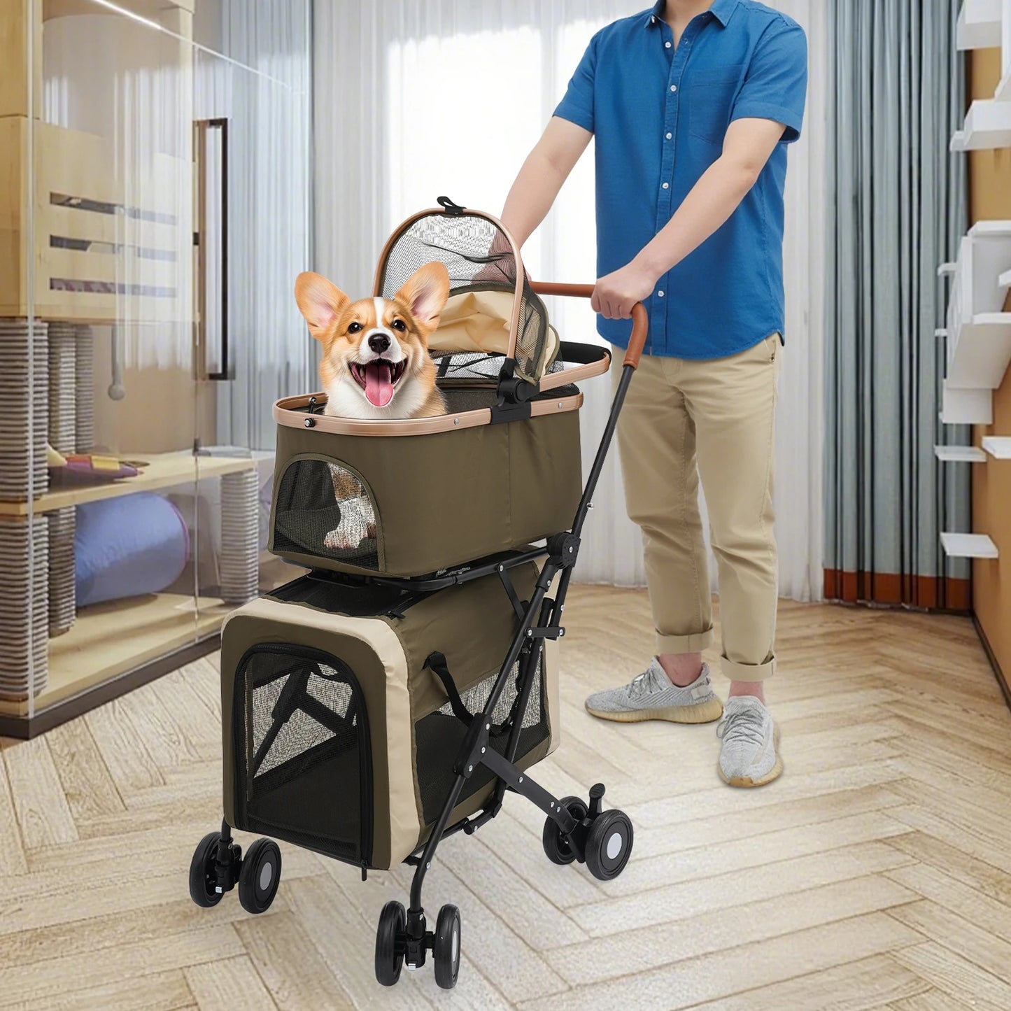 Bymaocar Foldable Pet Stroller With Sunshade Safety Locks For Travel