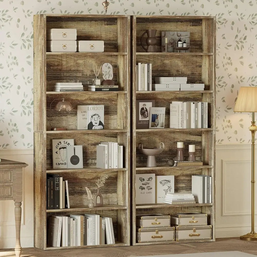 IRONCK 6 Tier Modern Wood Bookcase Home Office Storage Shelf