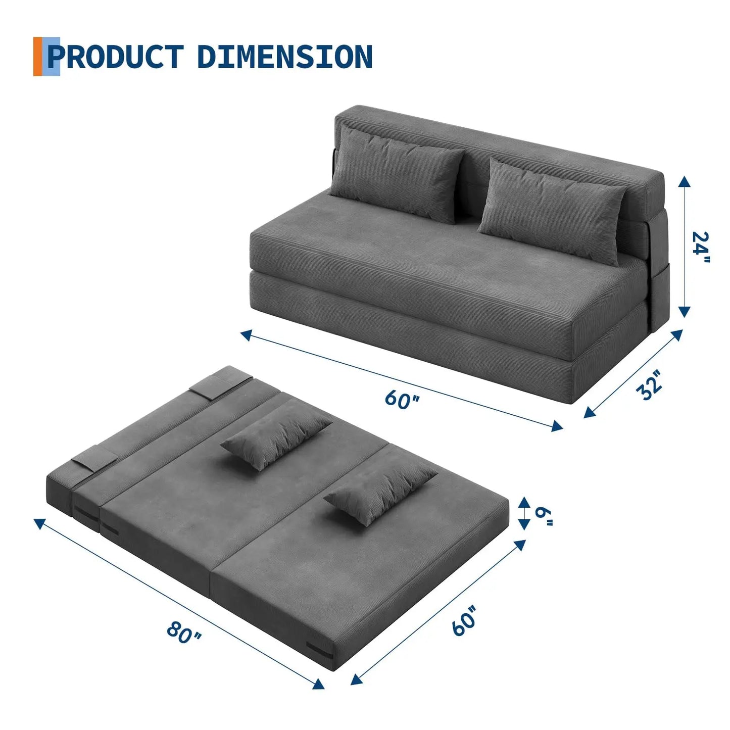 HobbyLane 4in1 Folding Sofa Bed Convertible Soft Corduroy Sleeper Loveseat