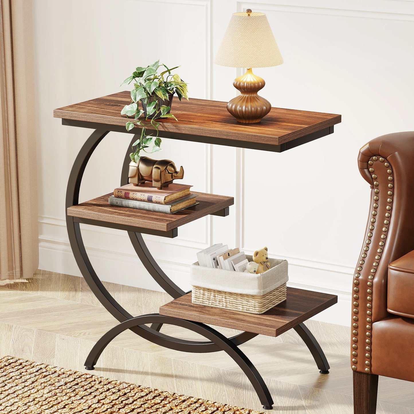 Tribesigns C Shaped End Table Industrial 3 Tier Storage Shelves