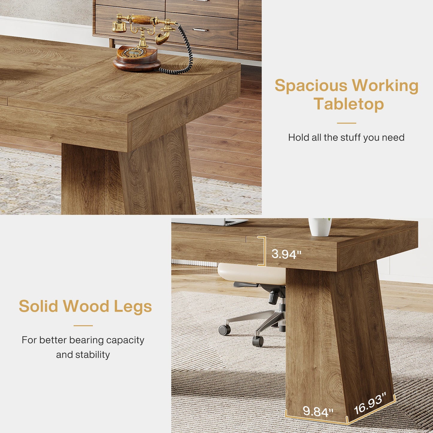 Tribesigns Executive Wood Office Computer Desk Dual Pedestal Modern Workstation