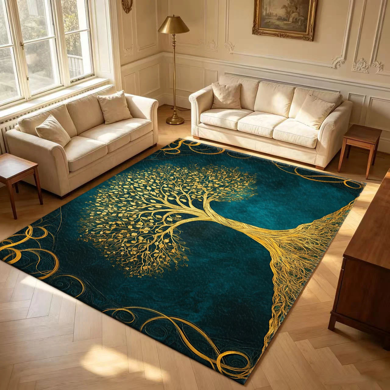Magical Golden Tree Of Life Decorative Bedroom Rug